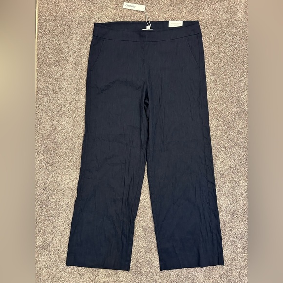 Chico's Women's Linen Wide Leg Pants Size 16 R Navy Pull On Stretch NWT $99 - Picture 2 of 16